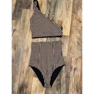 Baiia Women's One Shoulder High Waisted Reversible Bikini Set Size 2 Stripped